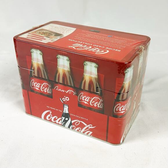 Vtg Coca Cola 100 Years Of The Bottle Tin Box w/ Recipe Cards New Sealed - Picture 1 of 7